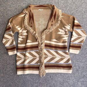 Fringed Tan Cardigan Sweater